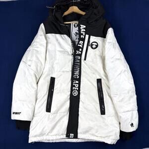 AAPE By A Bathing Ape Down Parka Jacket Men L White Camo Streetwear Japan ‘Read’
